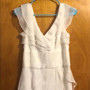 Adrianna Papell White Asymmetrical Ruffled V-Neck Dress